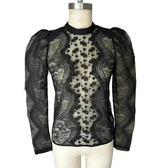 Self-Portrait Puff  Sleeves Lace Blouse, Size S - Picture 2 of 6